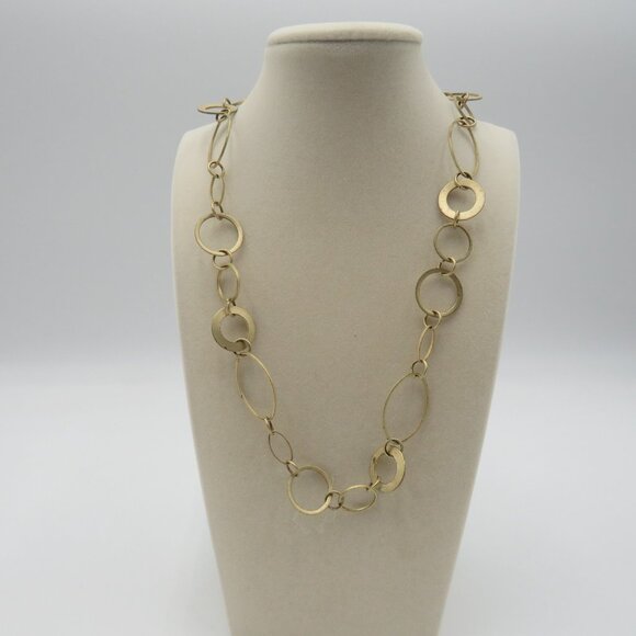 Vintage Gold Tone Long Statement Necklace Oval Circle Link Chain Adjustable - Picture 6 of 6